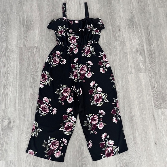 No Boundaries Junior's Black Floral Ruffled Jumpsuit Size XL - Picture 3 of 10
